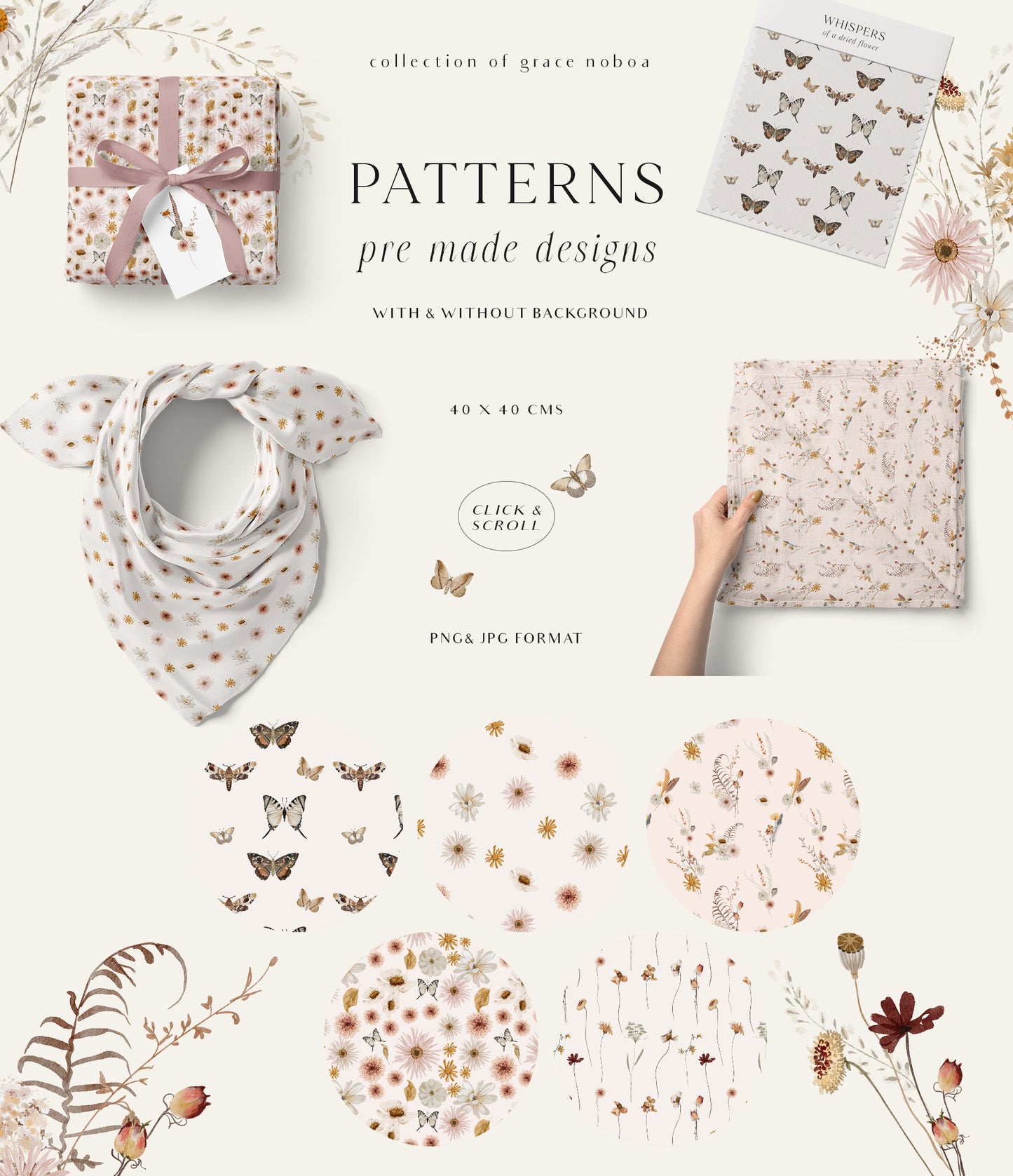 Wildflowers dried flowers watercolor floral clipart