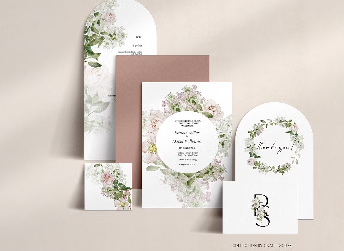 Dusty Rose fall watercolor flowers