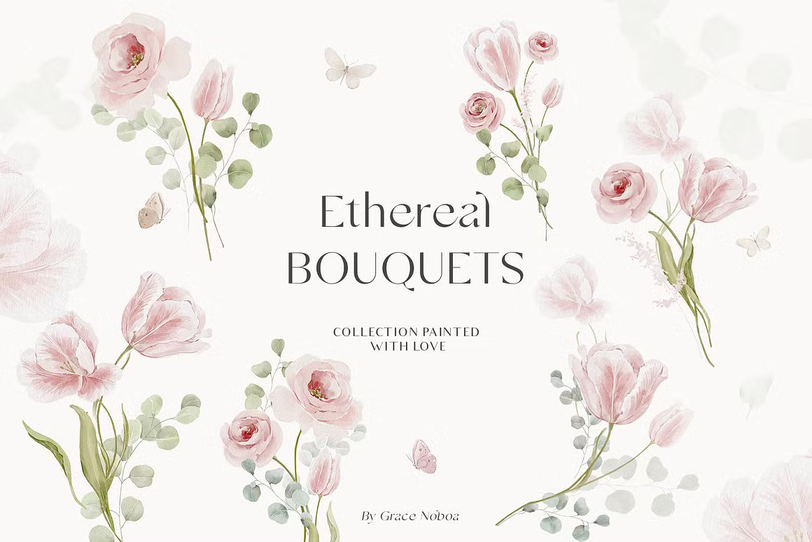 Watercolor pink blush tulips flowers cliaprt