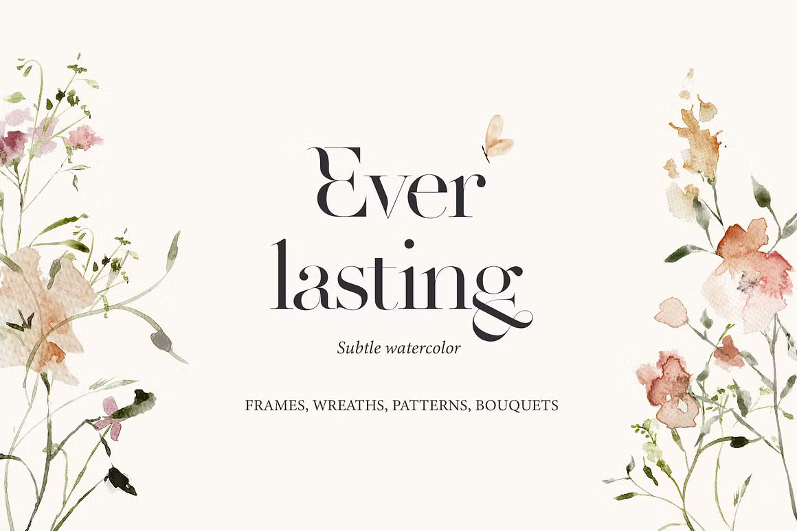 Subtle delicate peach & pink flowers watercolor clipart