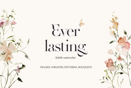 Subtle delicate peach & pink flowers watercolor clipart