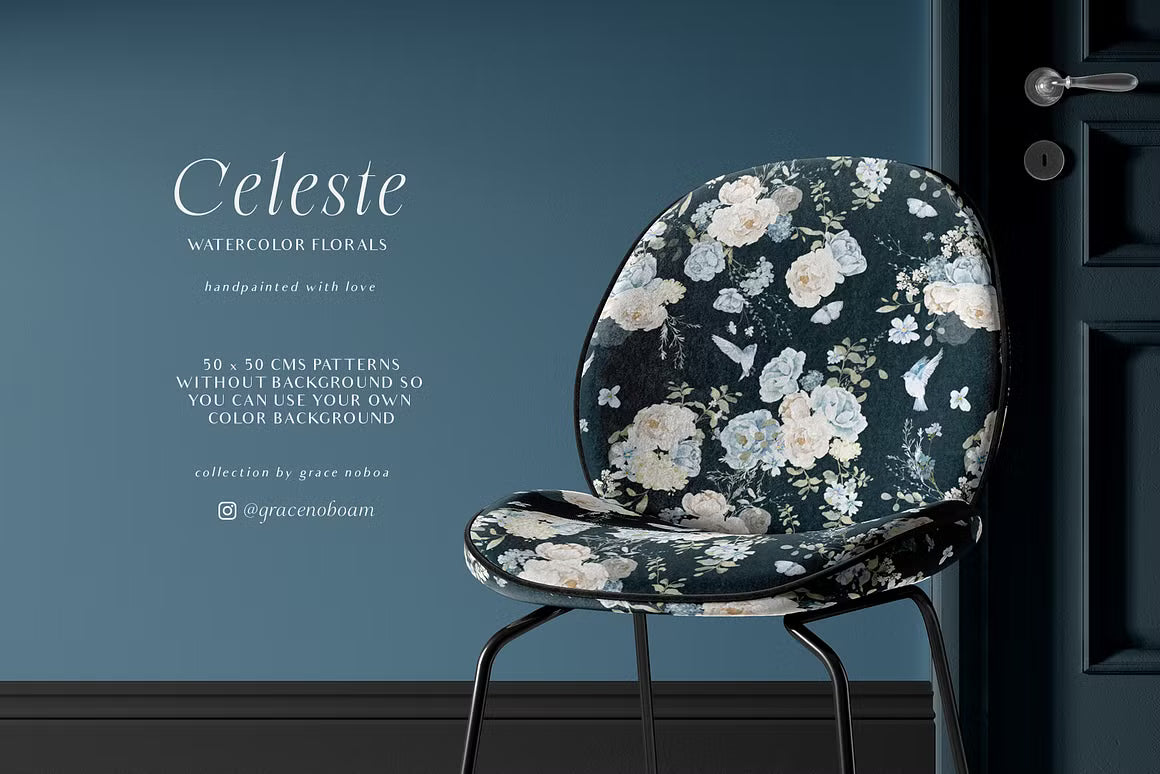 Watercolor Blue White flowers peonies and roses cliparts