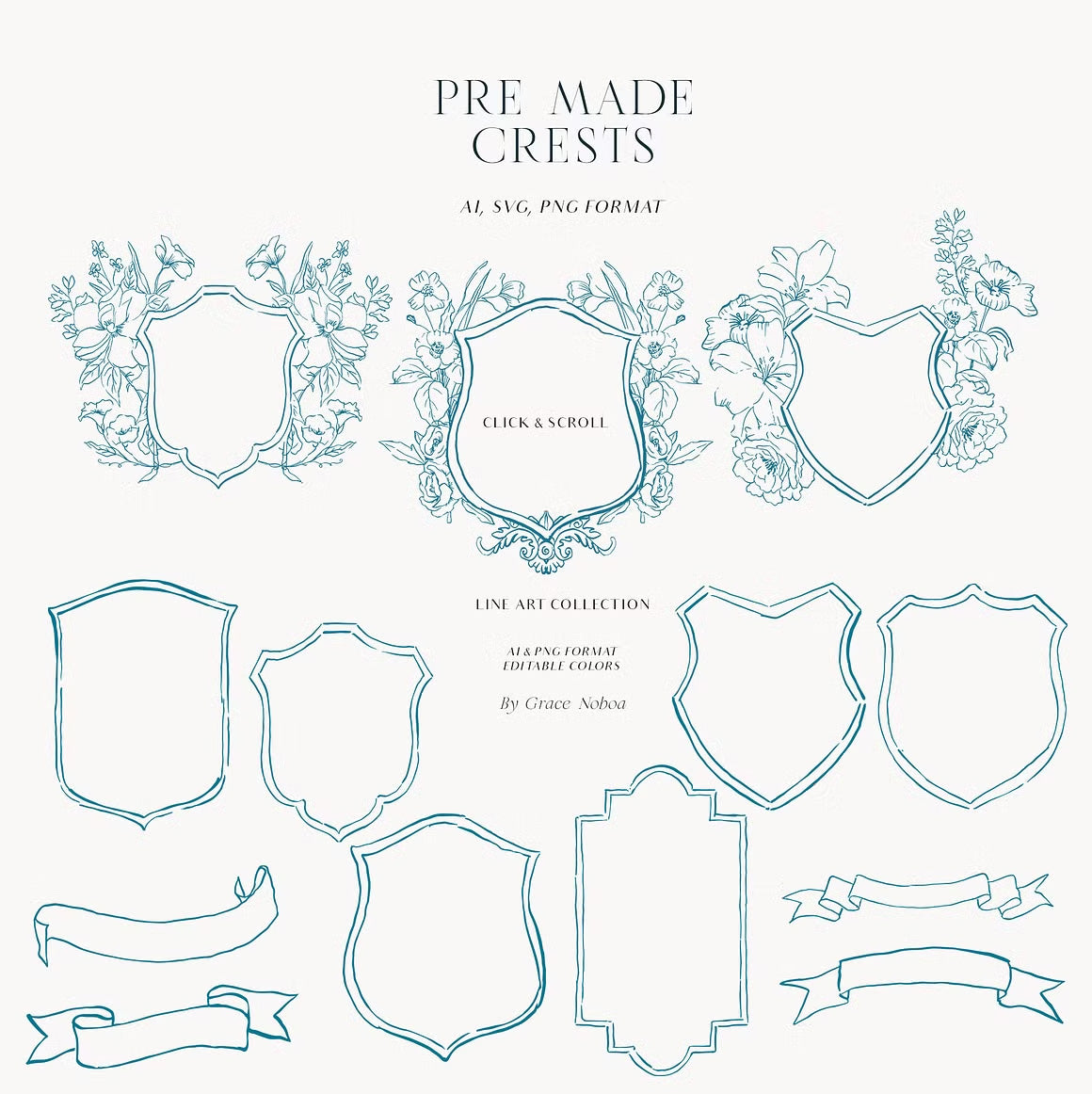 Blue Victorian vintage Line art set vector clipart