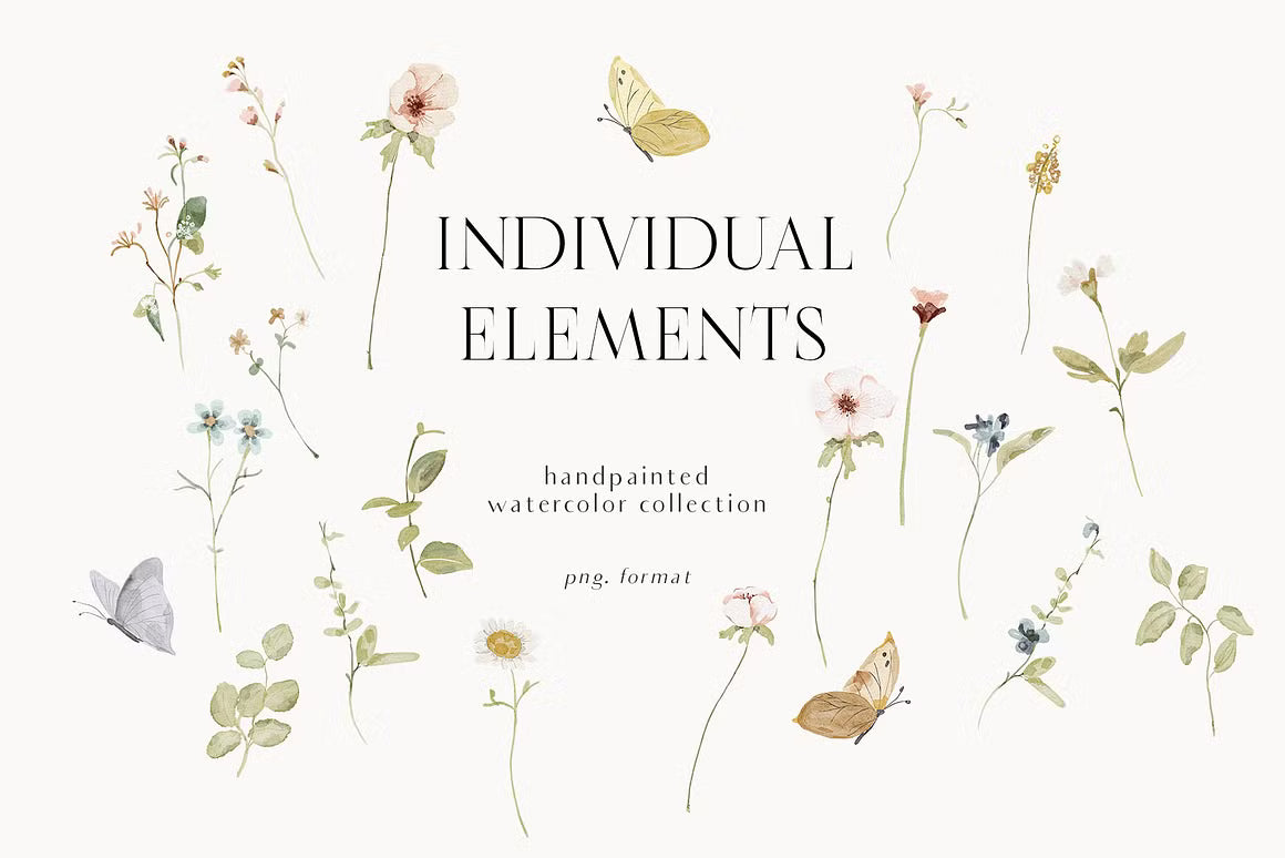 Watercolor Bunny & Wildflowers set