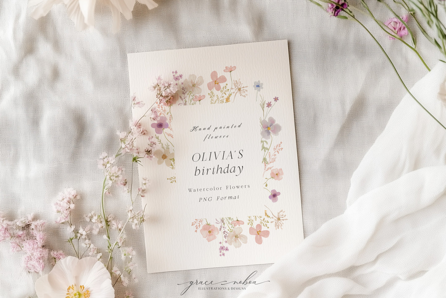 Watercolor spring floral wildflower clipart