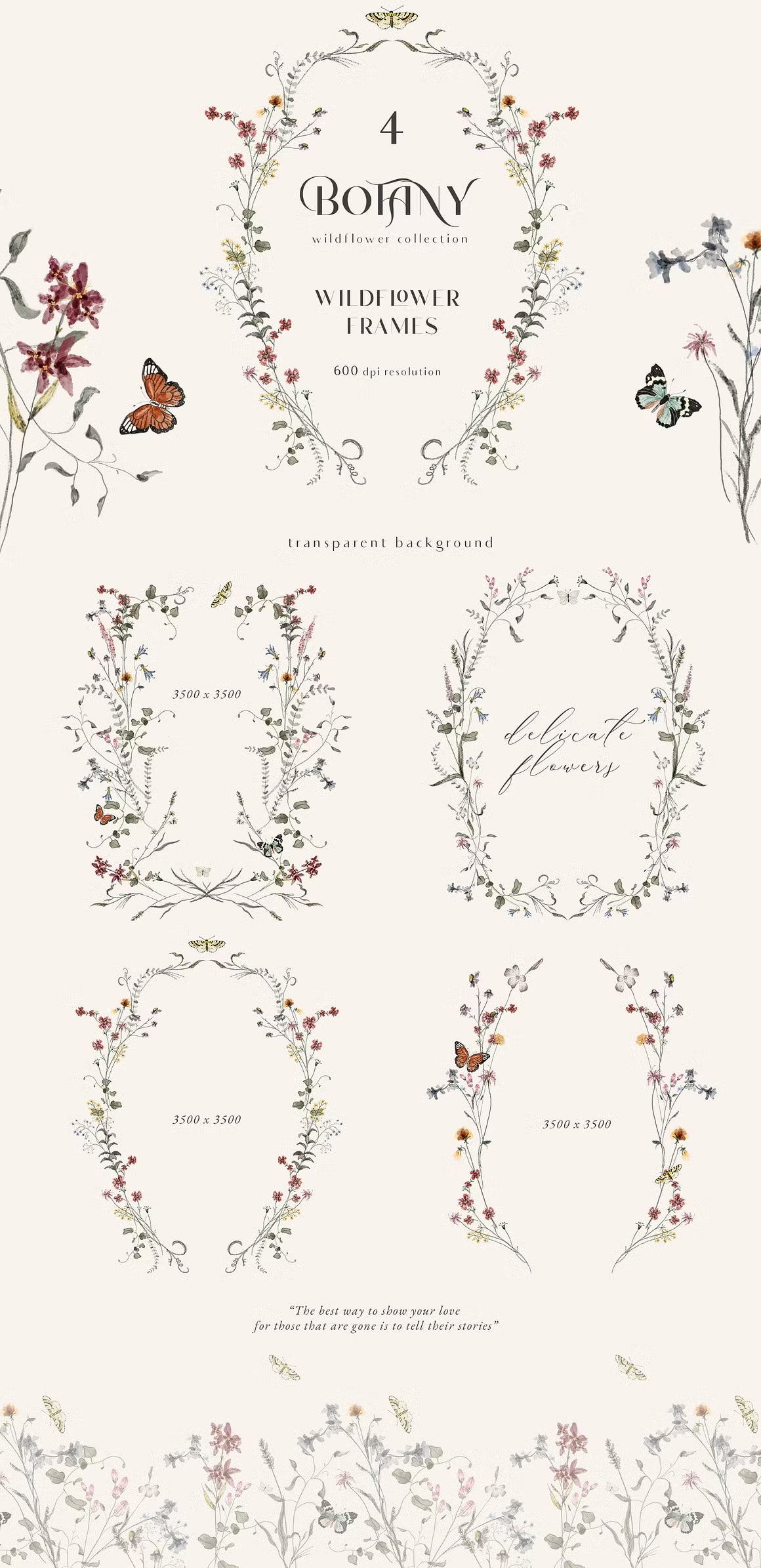 Botanical Wildflower tiny flowers set neutral muted tones clipart