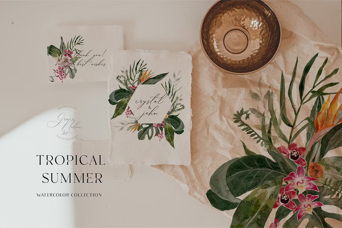 Tropical Summer Exotic floral clipart set
