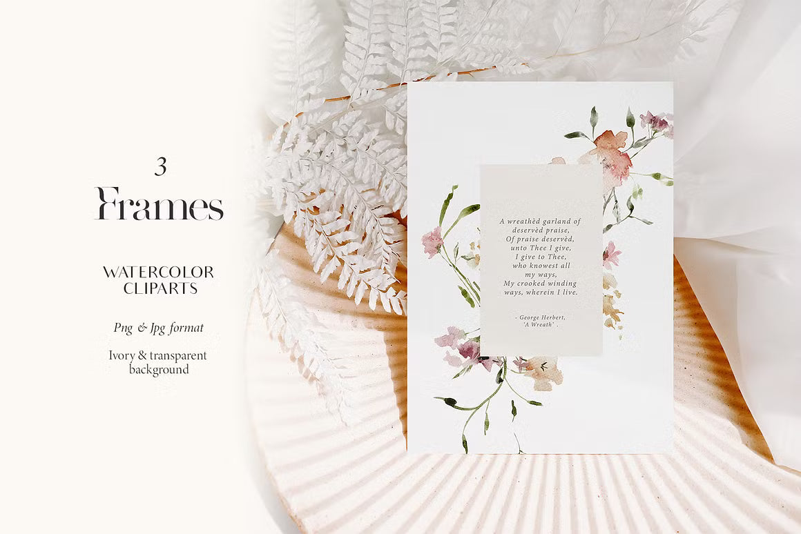 Subtle delicate peach & pink flowers watercolor clipart