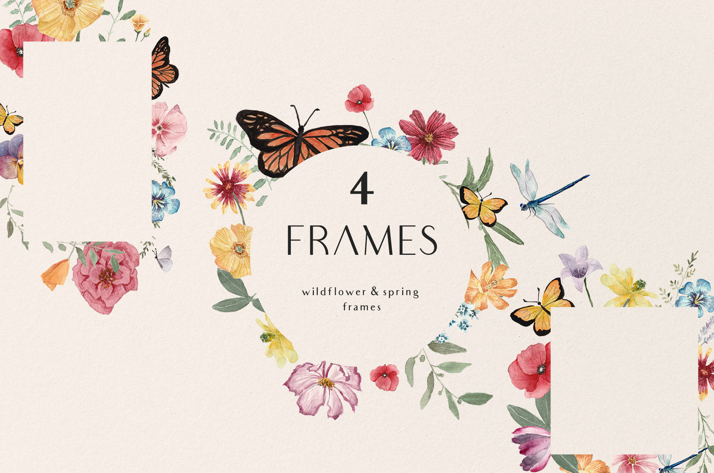 Meadow bright wild flowers watercolor clipart set