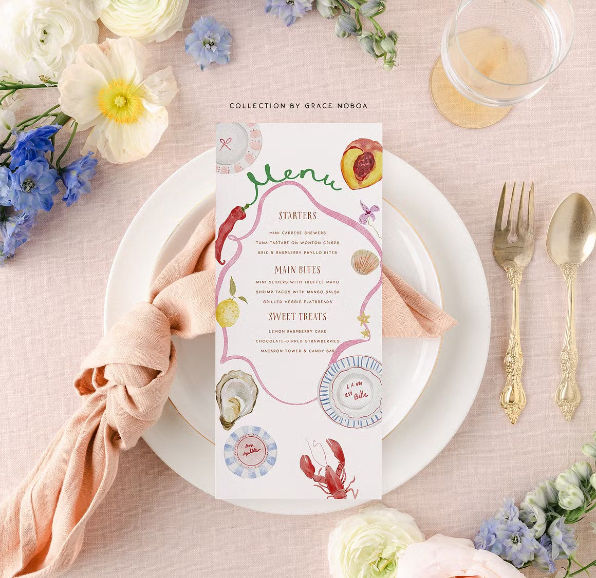 Handmade summer spring quirky icons dolce vita whimsical wedding cliparts