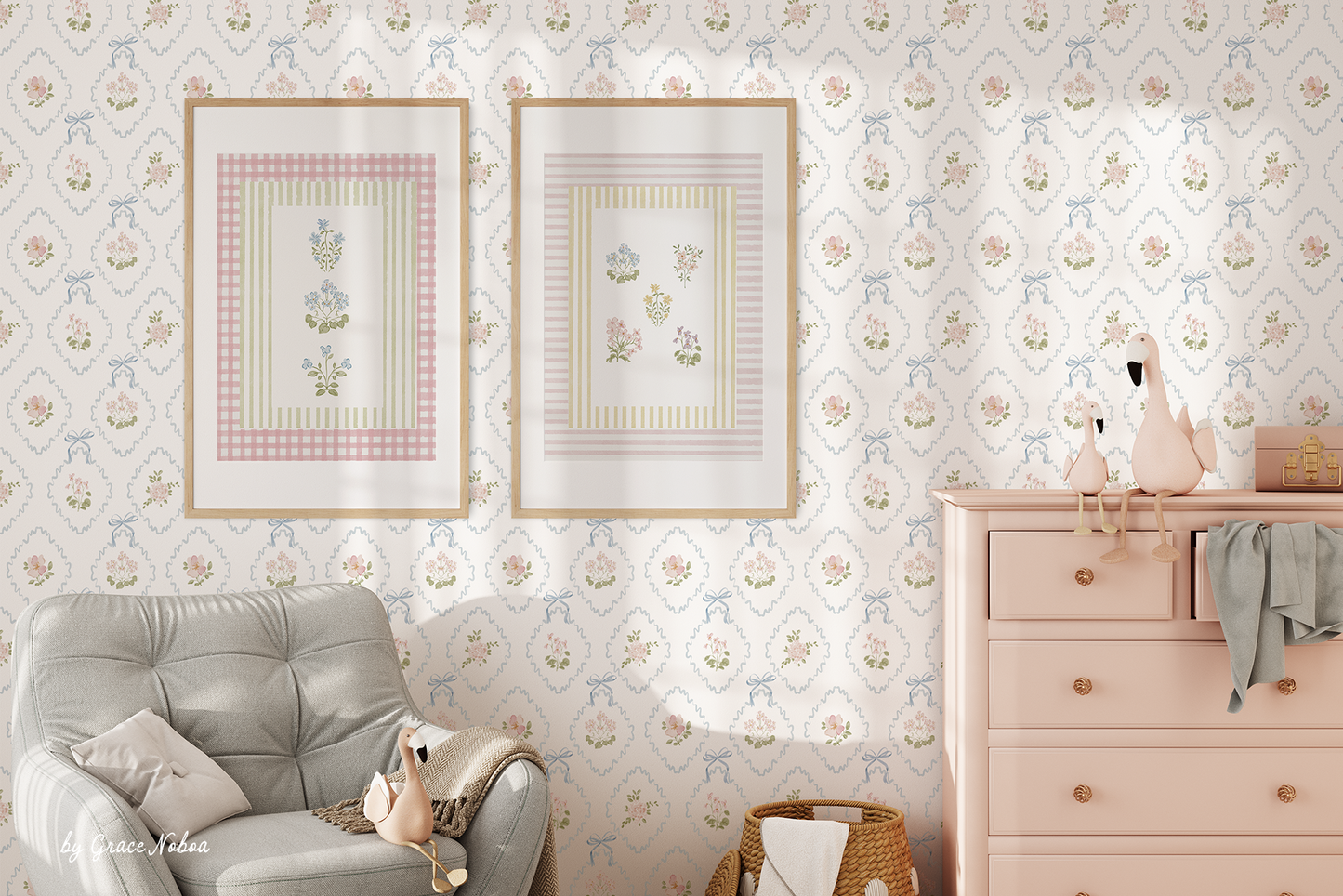 Grandmillenial whimsy flowers stripes