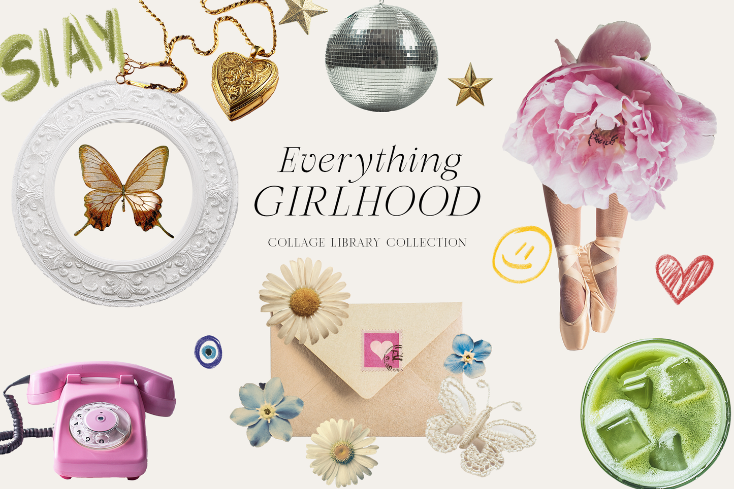 Girlhood collage scrapbook png lace bows