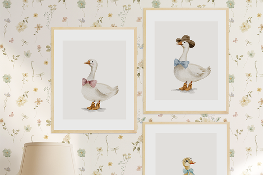 Watercolor Baby Mom and Dad Goose for kids, nursery room decor prints and digital poster