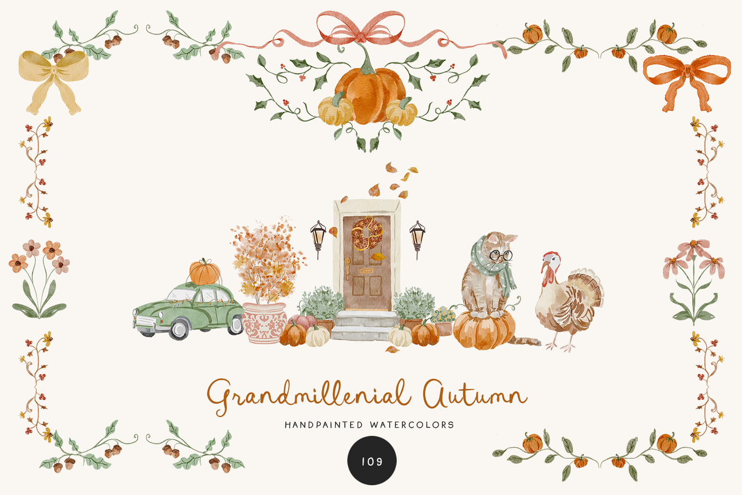 Grandmillenial watercolor thanksgiving autumn