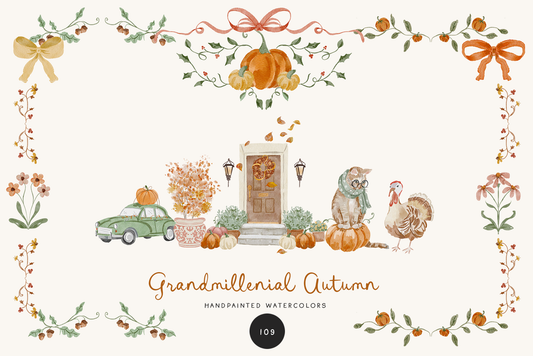 Grandmillenial watercolor thanksgiving autumn