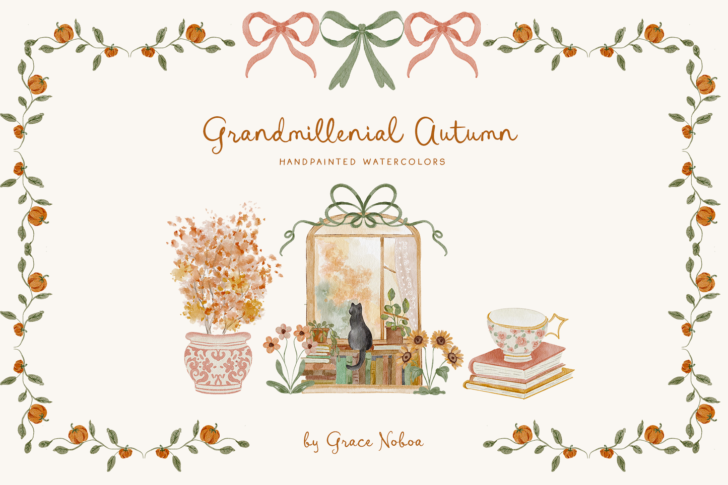 Grandmillenial watercolor thanksgiving autumn
