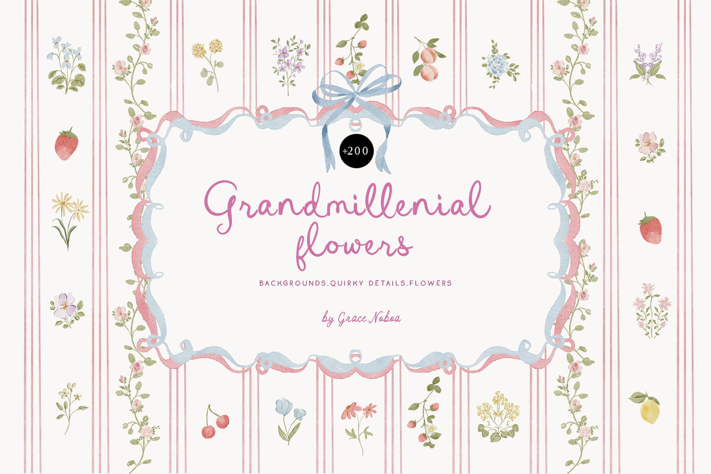 Grandmillenial whimsy flowers stripes