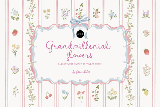 Grandmillenial whimsy flowers stripes