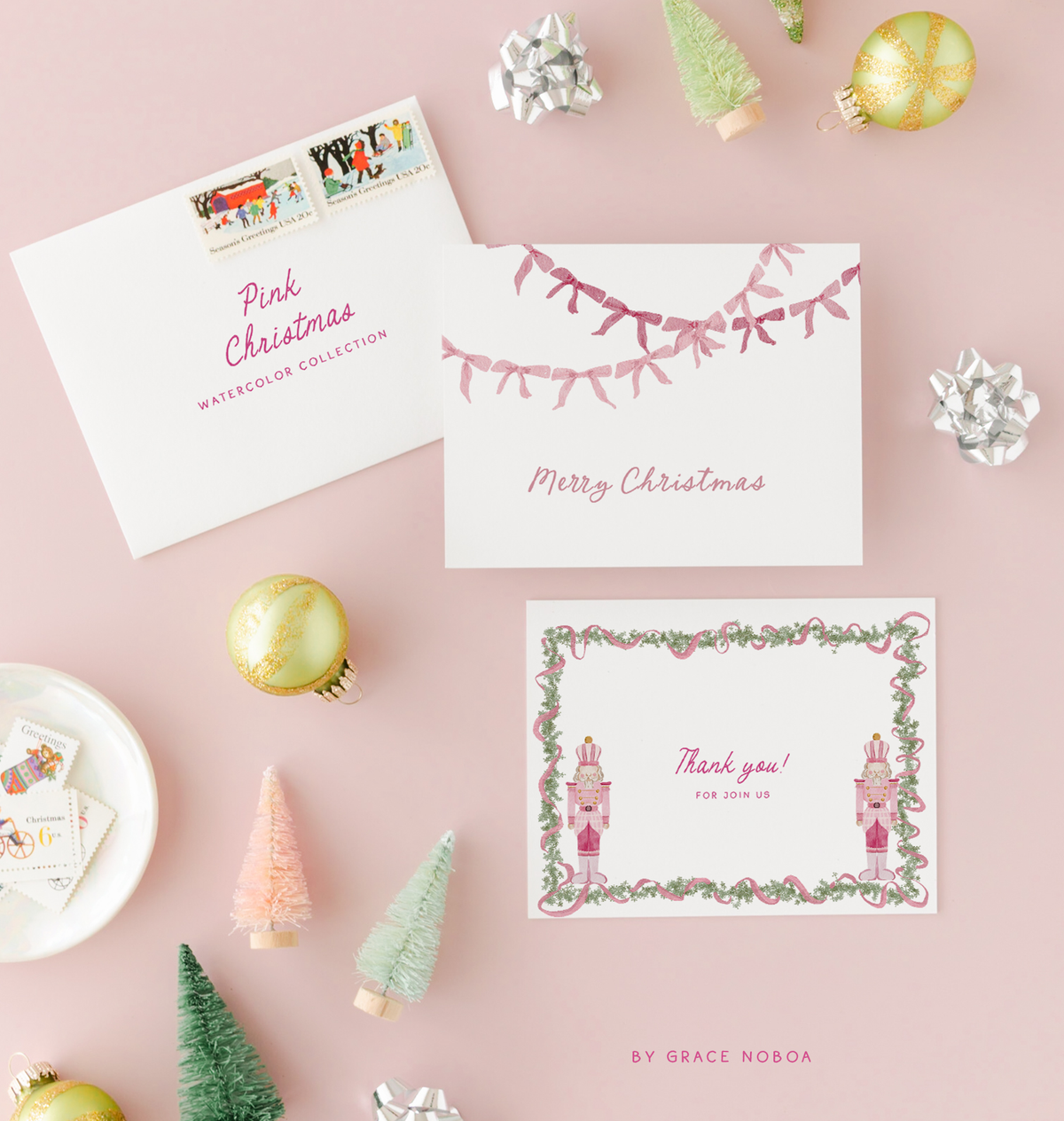 Pink Christmas coquette floral santa claus, grandmillenial holiday