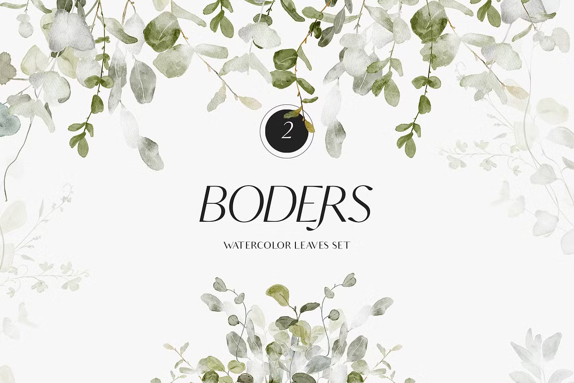 Greenery foliage & gold Leaves watercolor clipart