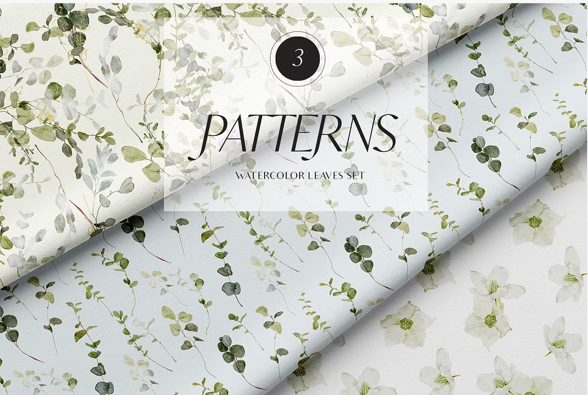Greenery foliage & gold Leaves watercolor clipart