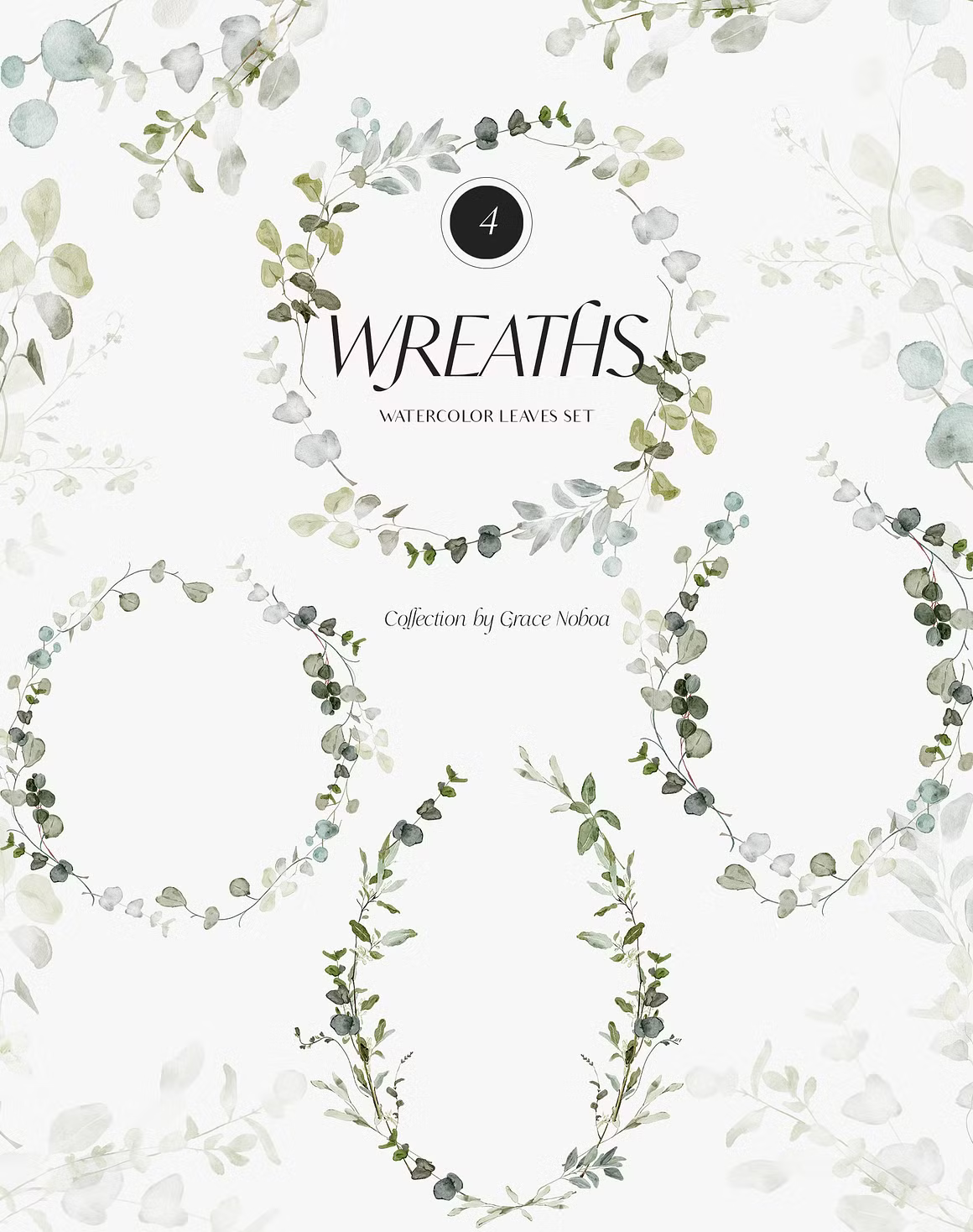 Greenery foliage & gold Leaves watercolor clipart