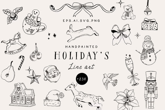 Christmas holiday doodle line art