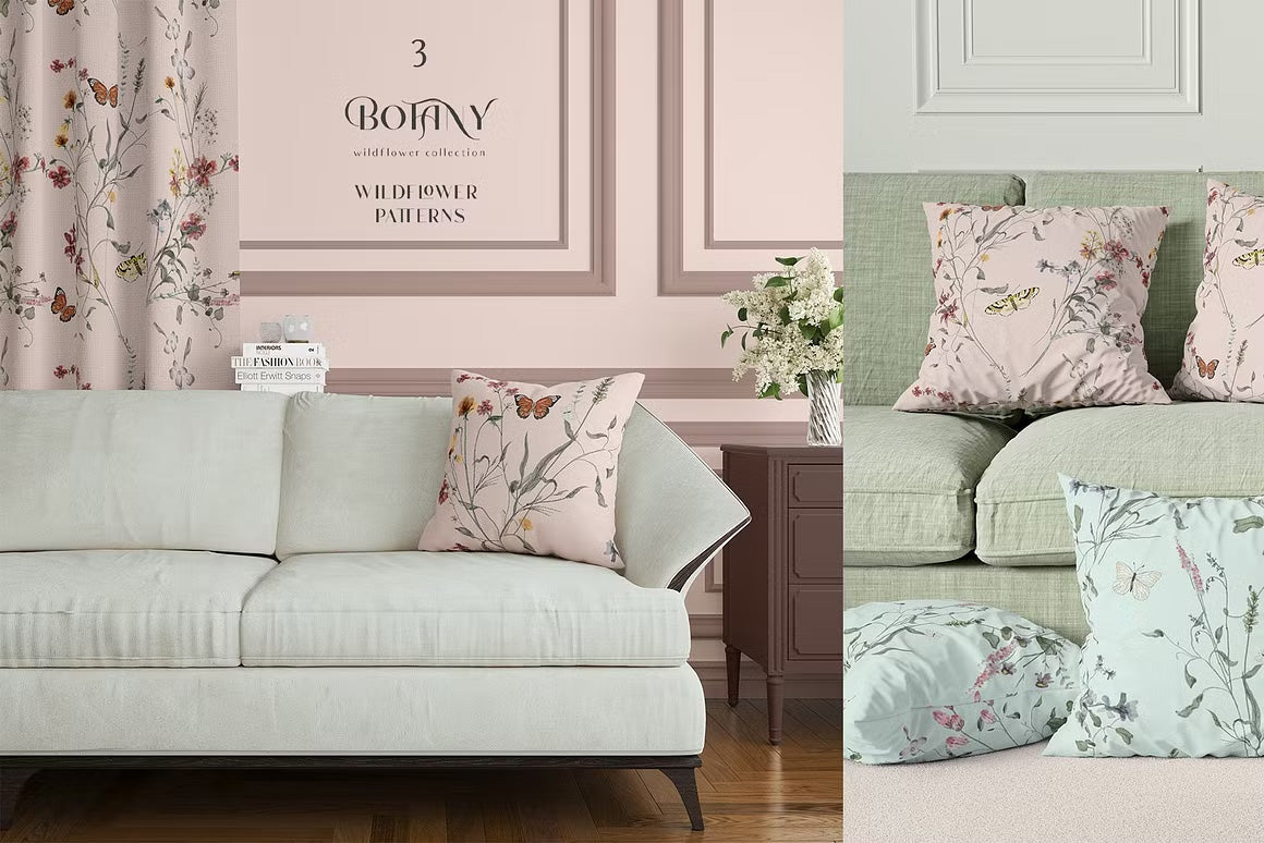 Botanical Wildflower tiny flowers set neutral muted tones clipart