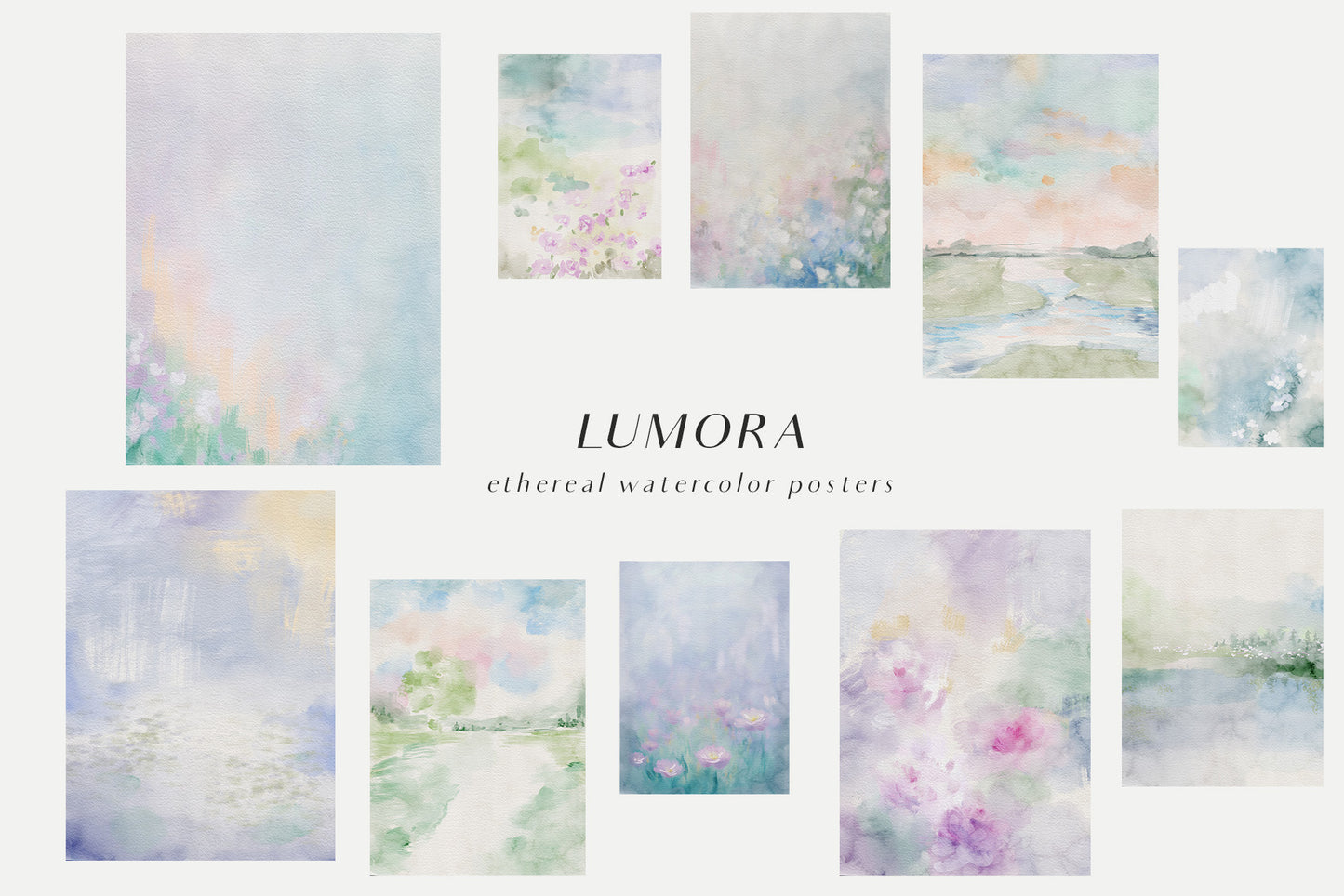 Abstract waterccolor monet inspired background textured posters