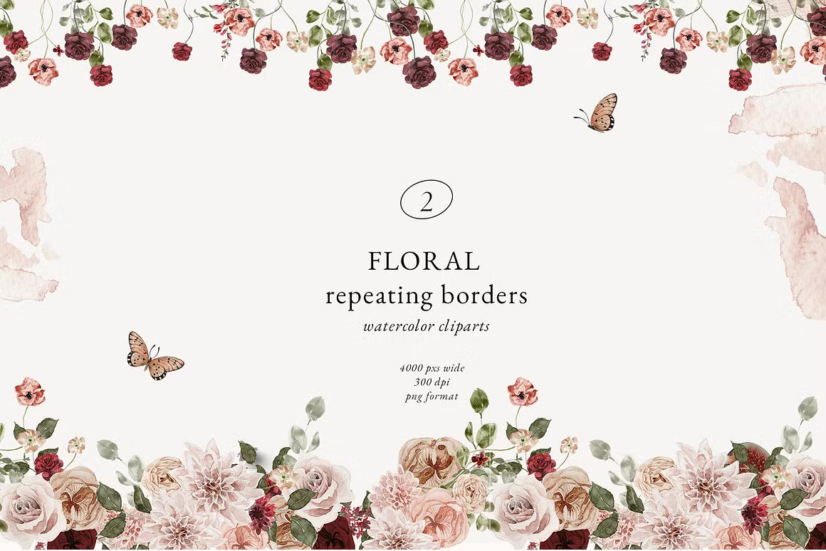 Burgundy and pink fall peach floral clipart set clipart