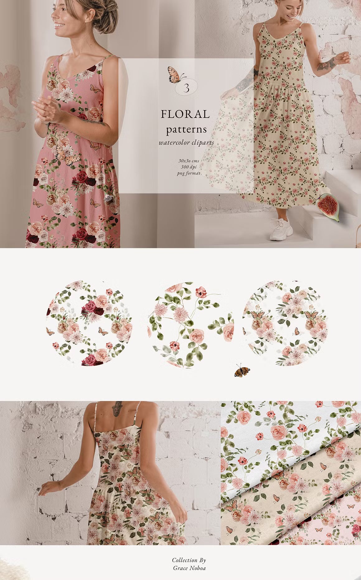 Burgundy and pink fall peach floral clipart set clipart