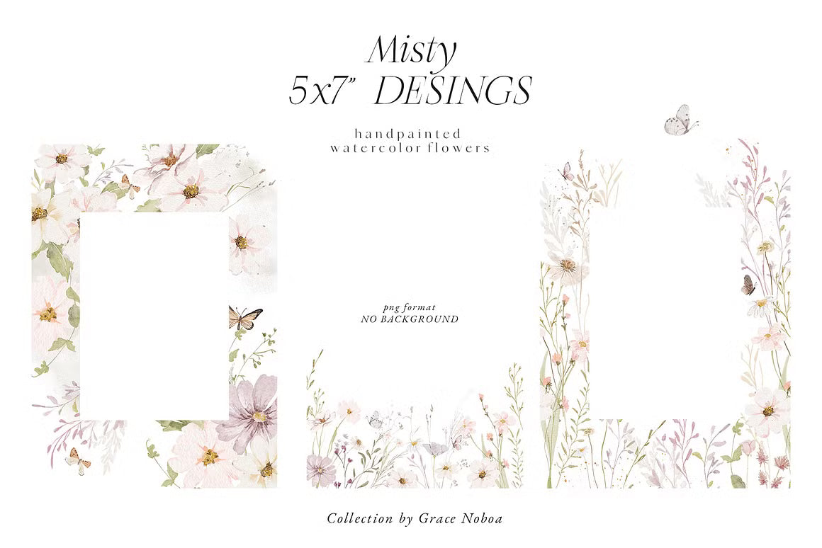 Watercolor wildflowers floral set