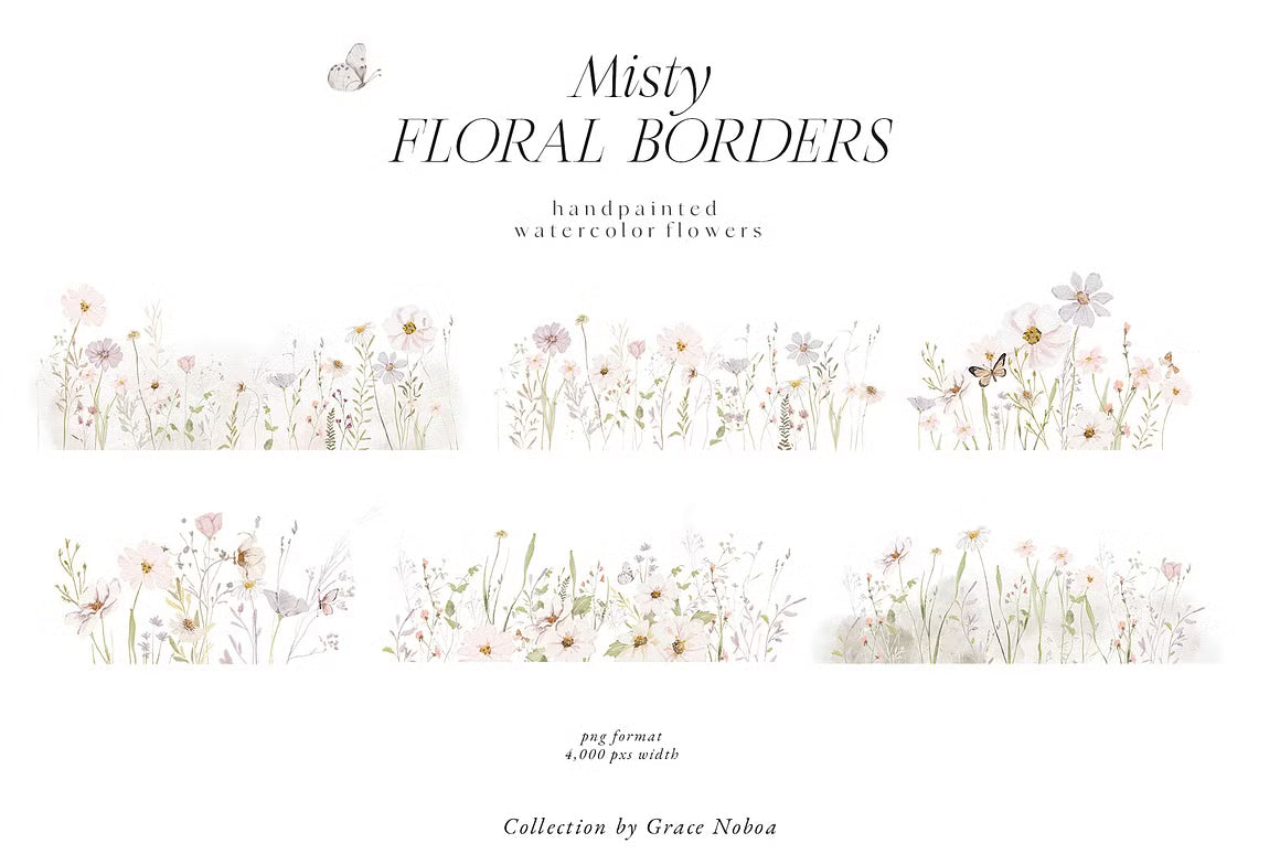Watercolor wildflowers floral set