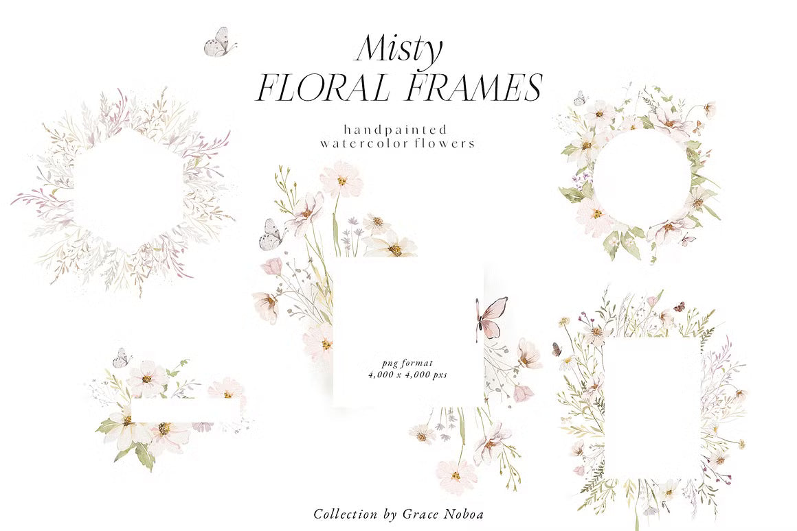 Watercolor wildflowers floral set