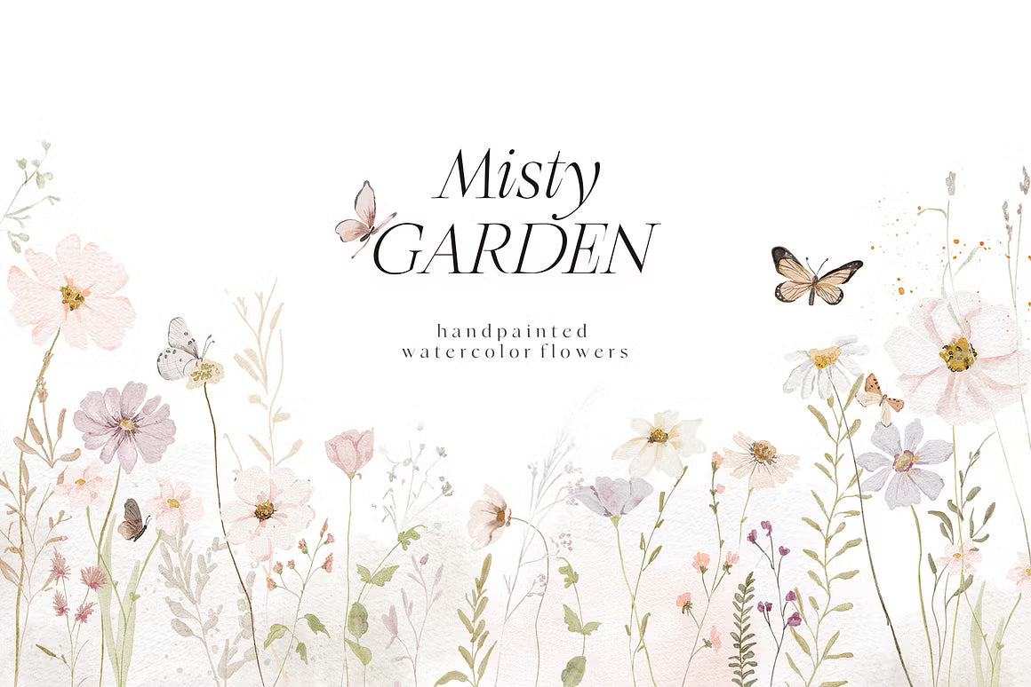 Watercolor wildflowers floral set