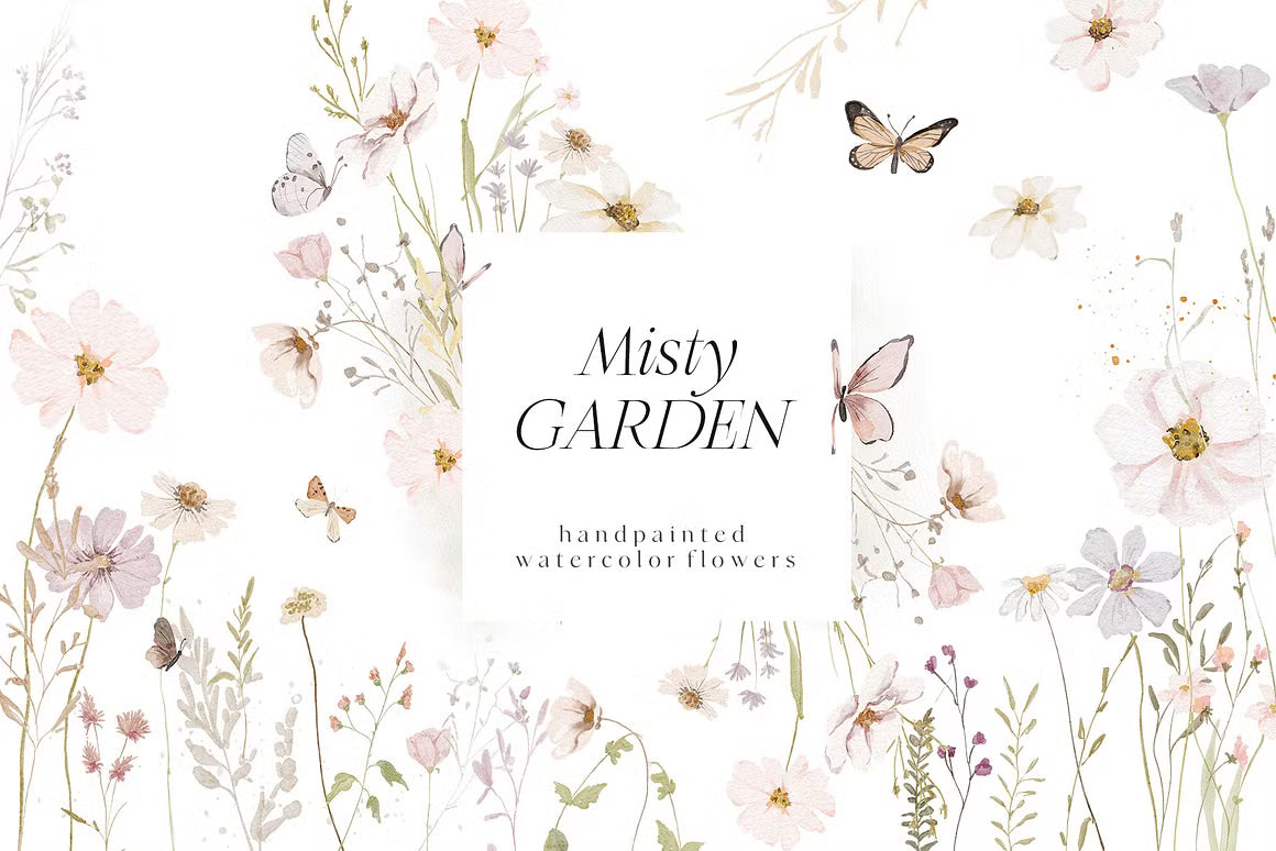 Watercolor wildflowers floral set