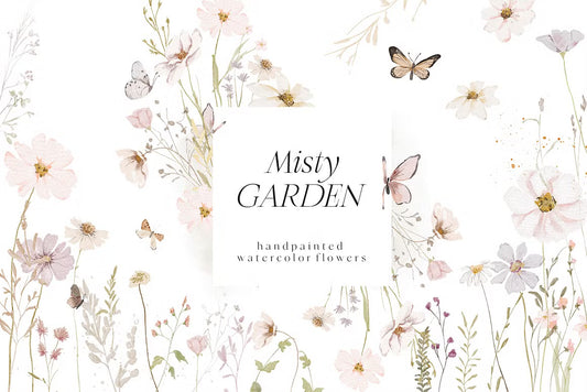 Watercolor wildflowers floral set