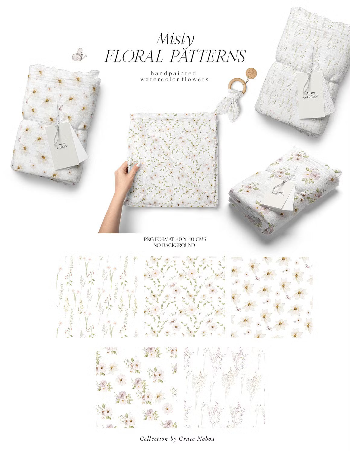 Watercolor wildflowers floral set
