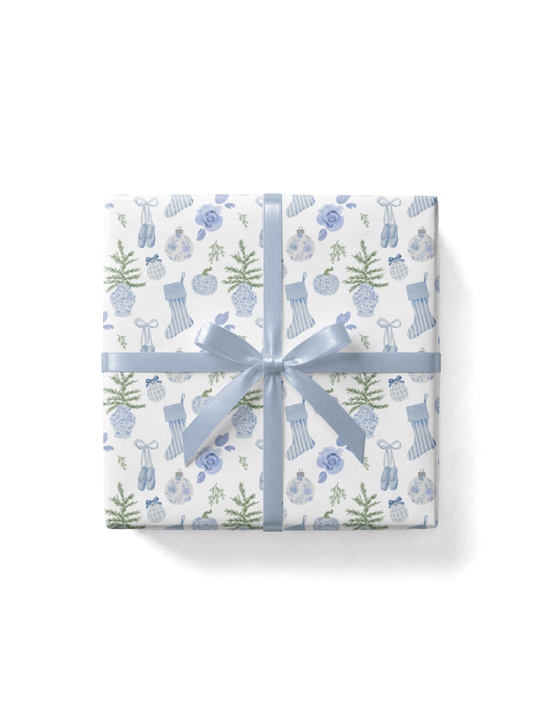 Blue christmas watercolor chinoiserie grandmillenial holiday pattern