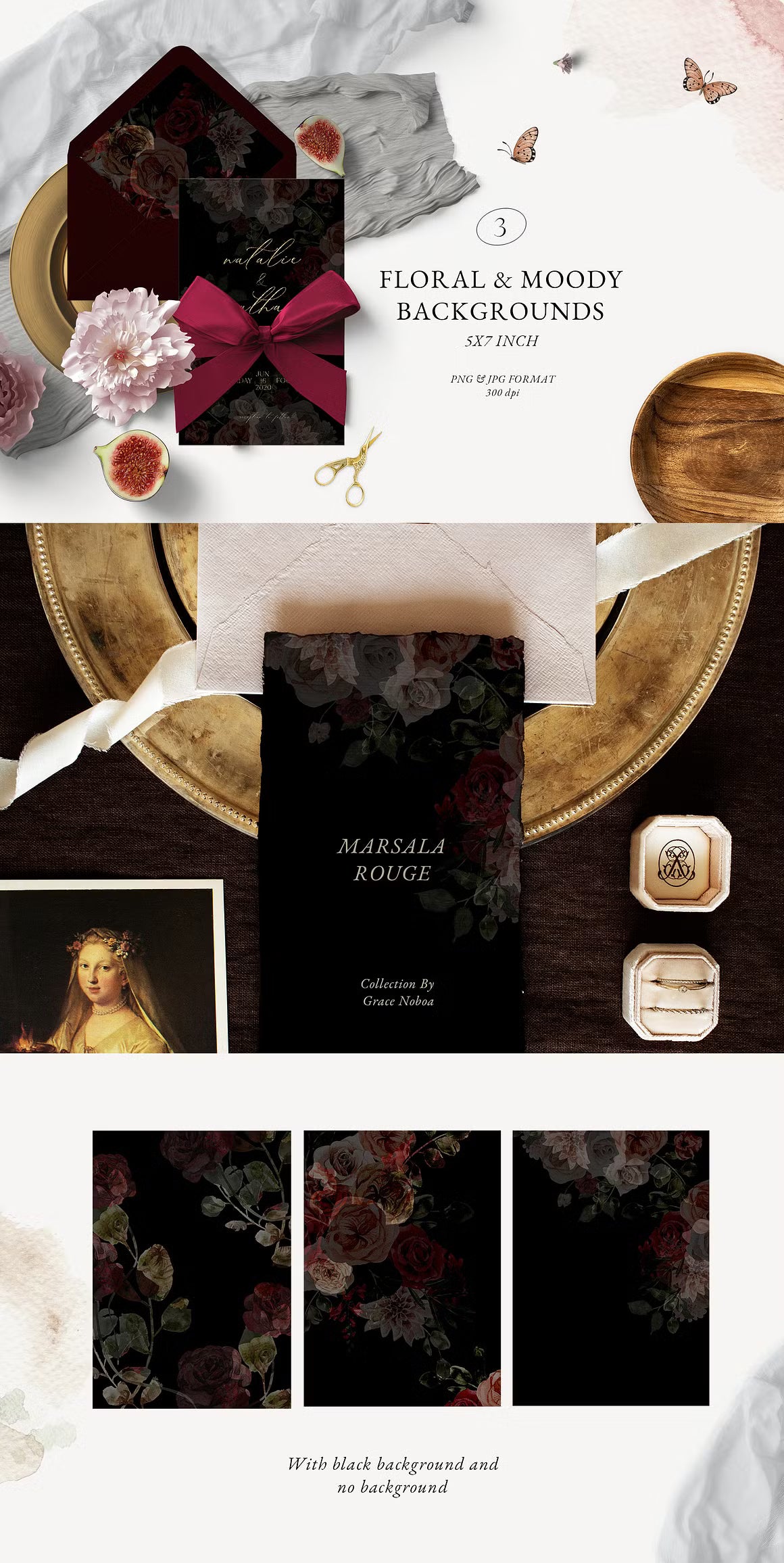 Burgundy and pink fall peach floral clipart set clipart