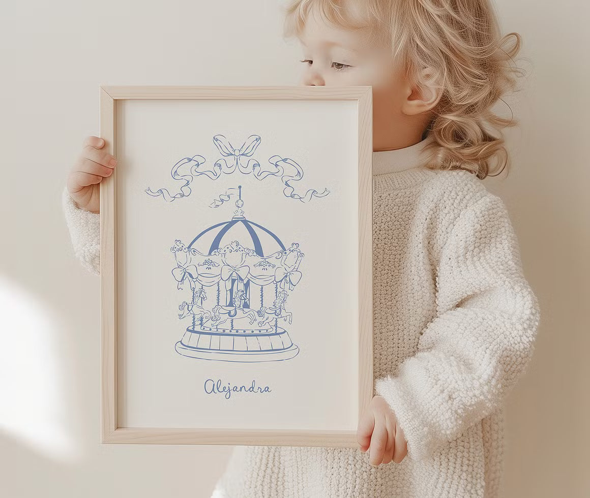 My carousel unicorn ballerina circus funhouse vintage Blue Line art