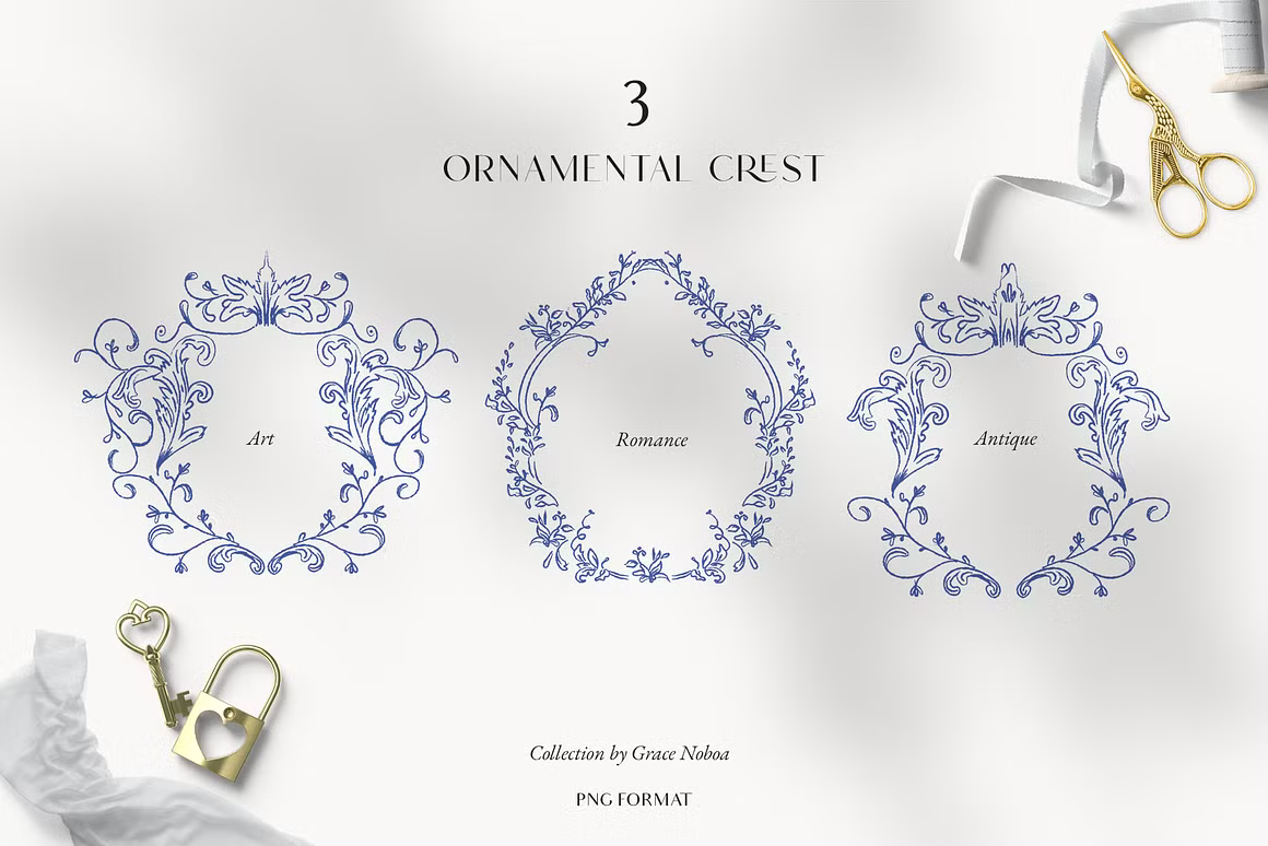 Blue Victorian & Chinoiserie line art set