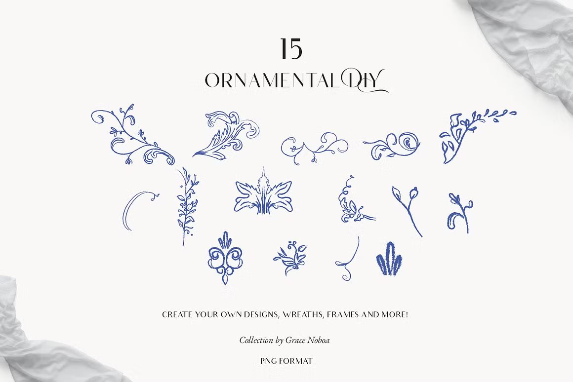 Blue Victorian & Chinoiserie line art set