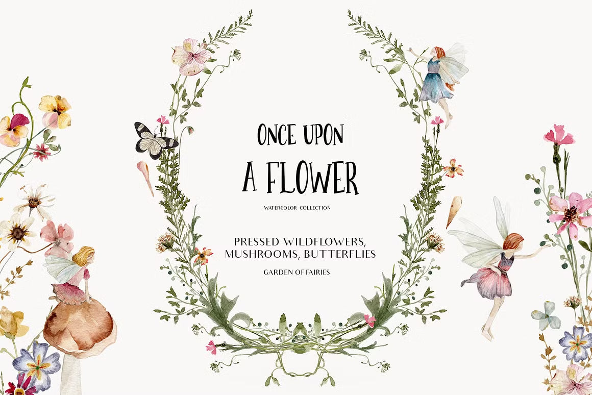 Meadow fairy watercolor dried wildflowers clipart