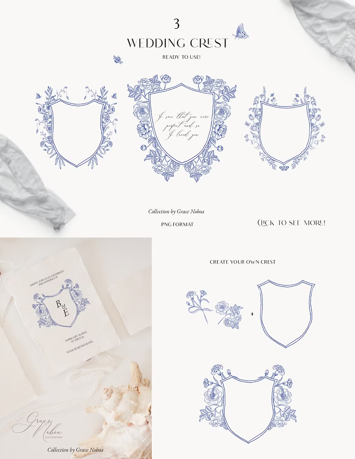 Blue Victorian & Chinoiserie line art set