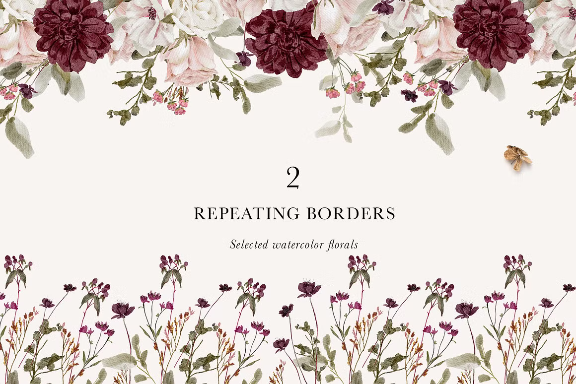 Burgundy & Blush Watercolor autumnal Florals clipart