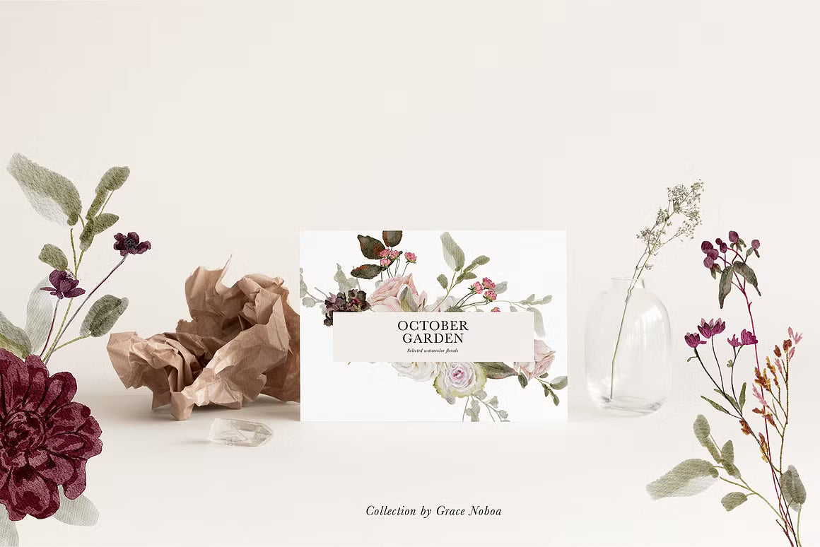 Burgundy & Blush Watercolor autumnal Florals clipart