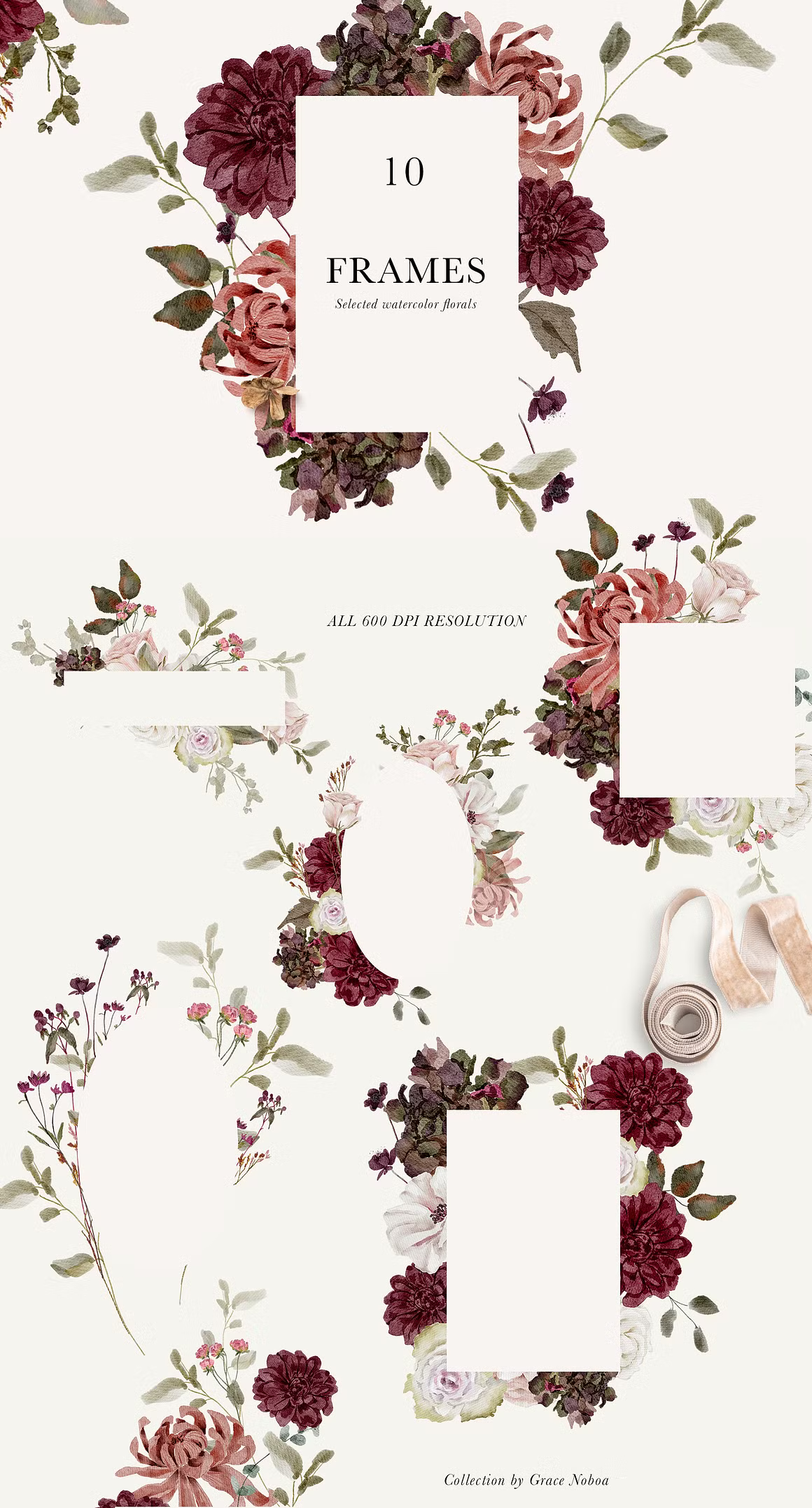 Burgundy & Blush Watercolor autumnal Florals clipart