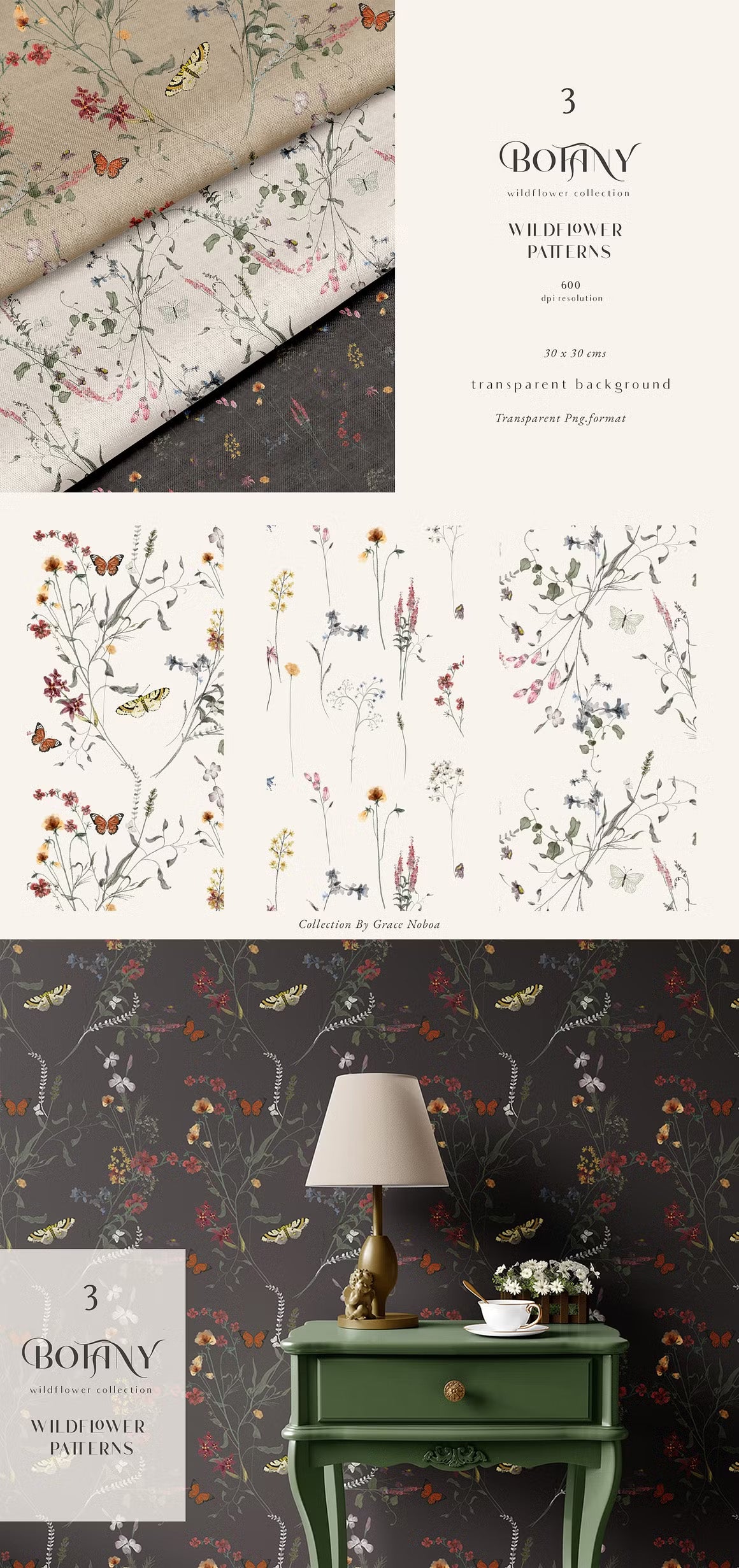 Botanical Wildflower tiny flowers set neutral muted tones clipart