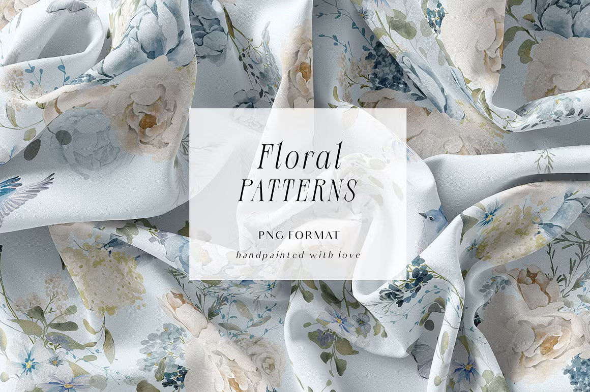 Watercolor Blue White flowers peonies and roses cliparts
